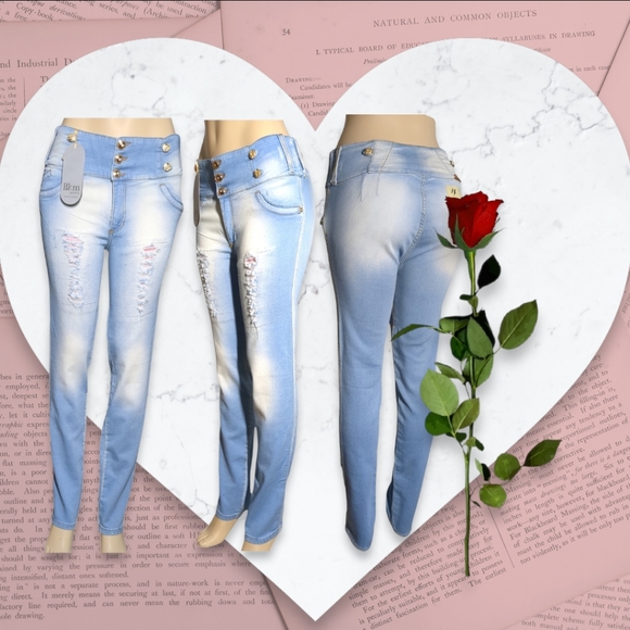 *NEW* Colombian Authentic High Rise Skinny Wash Distress Butt Lifter Blue Jeans - Picture 2 of 13